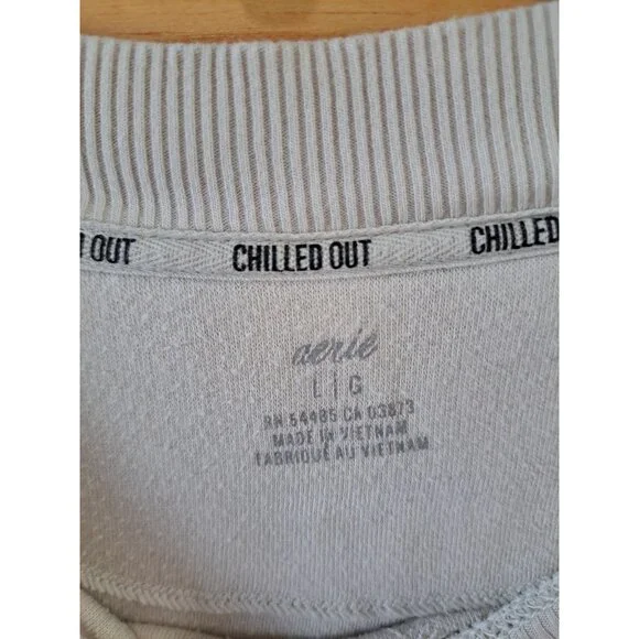 Aerie Chilled Out Large Beige Sherpa Sweatshirt Ribbed Side Panels Women's Cozy - Picture 2 of 11